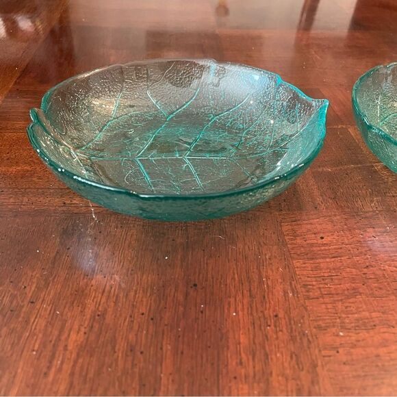 5.5" Arcoroc Teal Aspen Leaf Small Side Dessert Plate Dish Berry Bowls - Picture 8 of 9